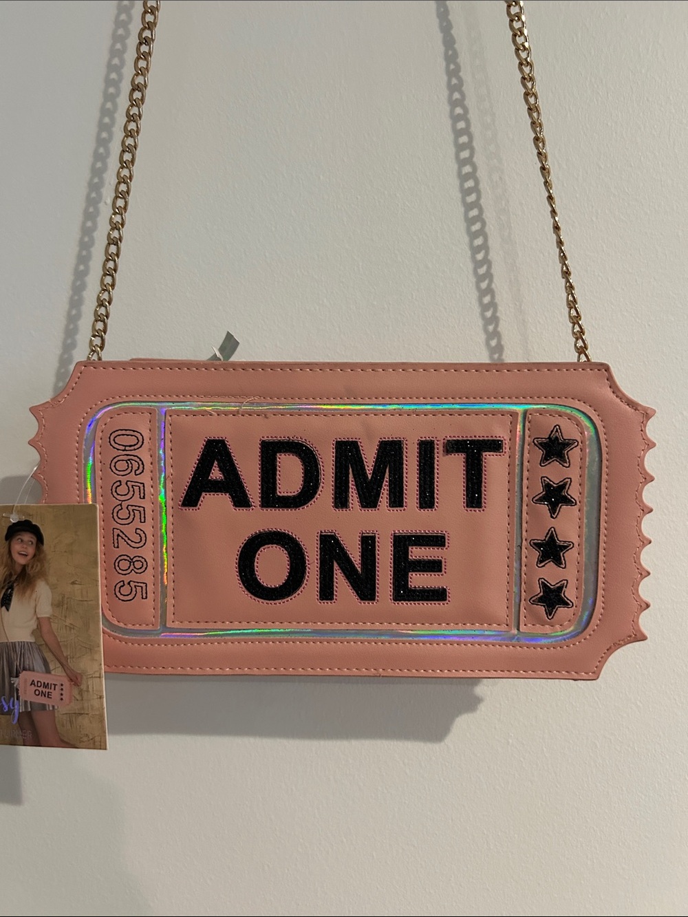 Admit One Pink Ticket Crossbody Bag